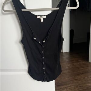 Express Black Snap-Front Ribbed Tank